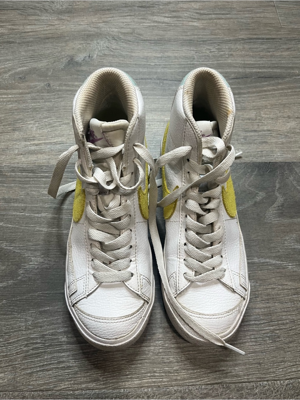 Nike Kids White High-Top Sneakers with Yellow Swoosh